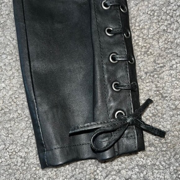 ISABEL MARANT X H&M BLACK NAPPA LEATHER LACE UP LEG MOTO TROUSER PANT EUC  2 - Picture 4 of 14